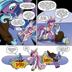 Size: 1372x1372 | Tagged: safe, artist:andypriceart, idw, princess cadance, radiant hope, alicorn, pony, unicorn, siege of the crystal empire, spoiler:comic, spoiler:comic36, bamf, cloak, clothes, comic, female, magic, mare, official comic, teleport spam, teleportation