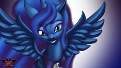 Size: 3840x2160 | Tagged: safe, artist:tsaritsaluna, princess luna, alicorn, pony, looking at you, smiling, solo