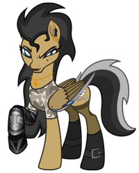 Size: 3200x4000 | Tagged: safe, artist:cherrymocaccino, artist:zuko42, oc, oc only, oc:vile harpy, pegasus, pony, amputee, amulet, blades, boots, camouflage, clothes, ear piercing, earring, eyeshadow, female, high res, implants, jewelry, jolly roger, lipstick, looking at you, makeup, mare, mole, piercing, pony town, prosthetic limb, prosthetics, shirt, shoes, simple background, socks, solo, stockings, thigh highs, transparent background, vector