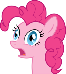 Size: 3217x3563 | Tagged: safe, artist:flizzick, pinkie pie, earth pony, pony, too many pinkie pies, bust, cupcake, derp, female, frown, gasp, mare, open mouth, shocked, simple background, solo, transparent background, vector, wide eyes