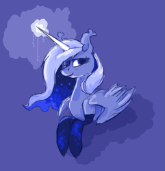 Size: 1129x1169 | Tagged: safe, artist:buttersflutterscotch, princess luna, alicorn, pony, clothes, magic, prone, s1 luna, socks, solo