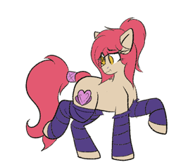 Size: 672x640 | Tagged: safe, artist:codras, oc, oc only, oc:lacy, earth pony, pony, clothes, colored, female, leg warmers, mare, ponytail, scrunchy face, solo, stockings, tail wrap, thigh highs, transparent background