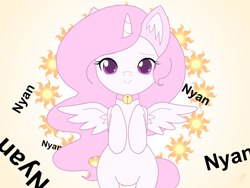 Size: 800x600 | Tagged: safe, artist:jdan-s, princess celestia, alicorn, cat, pony, bell, bell collar, bipedal, cat ears, cewestia, collar, cute, cutelestia, filly, looking at you, nyan, solo