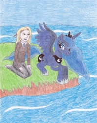 Size: 2519x3187 | Tagged: safe, artist:tallest-ariva, princess luna, human, clothes, converse, crossover, harry potter, luna lovegood, namesake, shoes, traditional art