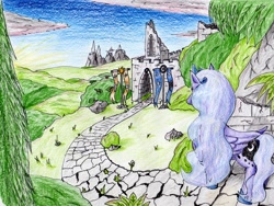 Size: 3174x2388 | Tagged: safe, artist:40kponyguy, derpibooru exclusive, princess luna, alicorn, pony, path, ruins, scenery, solo, traditional art