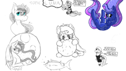 Size: 1920x1080 | Tagged: safe, artist:allyclaw, artist:laptopdj, artist:living_dead, artist:masaryk, artist:strangersaurus, princess luna, alicorn, fish, pony, cookie, drawpile disasters, food