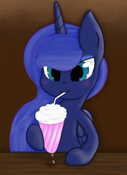 Size: 1018x1402 | Tagged: safe, artist:springveil, princess luna, alicorn, pony, milkshake, smoothie, solo