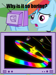 Size: 526x700 | Tagged: safe, rainbow dash, pegasus, pony, exploitable meme, gamerdash, mario kart, mario kart 64, meme, rainbow road, stars, super mario bros., super star, toad (mario bros), tv meme, wario