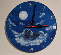 Size: 1280x1150 | Tagged: safe, artist:horseez, princess luna, alicorn, pony, clock, painting, solo, traditional art