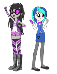 Size: 466x604 | Tagged: safe, artist:selenaede, artist:selkina2000, dj pon-3, octavia melody, vinyl scratch, equestria girls, alternate hairstyle, alternate universe, base used, boots, bowtie, bracelet, clothes, clothes swap, female, flats, glasses, gloves, jewelry, pantyhose, personality swap, rocktavia, role reversal, shoes, shorts, skirt, socks, stockings, striped socks, sunglasses, thigh highs, vinyl class