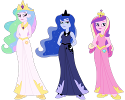 Size: 3750x3000 | Tagged: safe, artist:cruelladevil84, dean cadance, princess cadance, princess celestia, princess luna, principal celestia, vice principal luna, equestria girls, clothes, dress, simple background, transparent background, vector