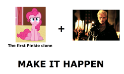 Size: 1337x796 | Tagged: safe, edit, edited screencap, screencap, pinkie pie, earth pony, pony, too many pinkie pies, blade runner, exploitable meme, make it happen, meta, pinkie clone debate, pinkie tyrone, roy batty, rutger hauer, text