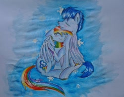 Size: 1006x794 | Tagged: safe, artist:deltalix, rainbow dash, soarin', pegasus, pony, shipping, soarindash