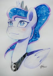 Size: 2554x3623 | Tagged: safe, artist:acrylic-stroke, princess luna, alicorn, pony, alternate hairstyle, bust, constellation, galaxy mane, ponytail, solo, traditional art, watercolor painting