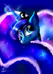 Size: 2000x2800 | Tagged: safe, artist:spirovefrfrv, princess luna, alicorn, pony, bust, magic, portrait, smiling, solo