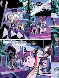 Size: 720x960 | Tagged: safe, artist:andypriceart, idw, king sombra, princess cadance, rabia, twilight sparkle, twilight sparkle (alicorn), alicorn, pony, umbrum, siege of the crystal empire, spoiler:comic, spoiler:comic37, chains, comic, female, glowing eyes, horn crystals, magic suppression, mare, official comic, preview, prisoner, slave, sombra eyes, speech bubble, throne, you know for kids