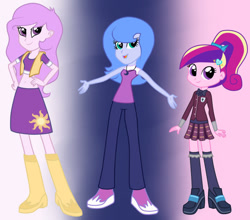 Size: 952x838 | Tagged: safe, artist:sunset-sunrize, dean cadance, princess cadance, princess celestia, princess luna, principal celestia, vice principal luna, equestria girls, friendship games, clothes, crystal prep academy uniform, pink-mane celestia, school uniform, younger