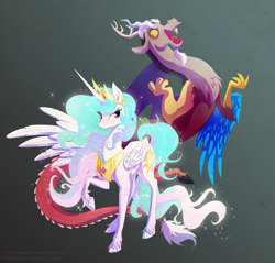 Size: 900x862 | Tagged: safe, artist:stepandy, discord, princess celestia, alicorn, draconequus, pony, female, male, mare