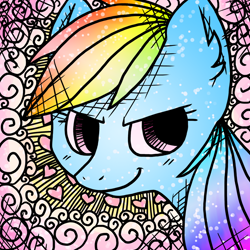 Size: 800x800 | Tagged: safe, artist:oranges-and-pears, rainbow dash, pegasus, pony, blue coat, female, heart, mare, multicolored mane