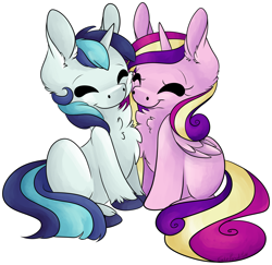 Size: 5806x5647 | Tagged: safe, artist:cutepencilcase, princess cadance, shining armor, alicorn, pony, unicorn, absurd resolution, chest fluff, ear fluff, eyes closed, female, happy, male, nuzzling, shiningcadance, shipping, simple background, sitting, smiling, squishy cheeks, straight, transparent background, unshorn fetlocks