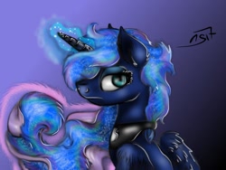 Size: 1024x768 | Tagged: safe, artist:neonspirit17, princess luna, alicorn, pony, female, glowing horn, horn, mare, solo