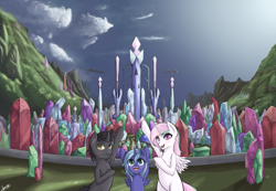 Size: 2600x1800 | Tagged: safe, artist:novaquinmat, king sombra, princess celestia, princess luna, alicorn, pony, unicorn, colt, crystal, crystal empire, fall of the crystal empire, filly, tumblr