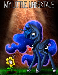 Size: 700x900 | Tagged: safe, artist:inspiredpixels, princess luna, alicorn, pony, crossover, flowey, undertale