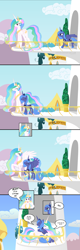 Size: 1000x3127 | Tagged: safe, artist:nimaru, princess celestia, princess luna, alicorn, pony, :p, balcony, comic, cute, derp, eyes closed, hug, open mouth, pose, raised hoof, running, s1 luna, silly, smiling, spread wings, squishy cheeks, tongue out