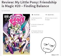 Size: 645x596 | Tagged: safe, idw, screencap, princess celestia, princess luna, alicorn, pony, comic, drama, image macro, meme, reflections drama, review