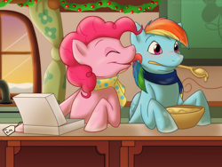 Size: 1024x768 | Tagged: safe, artist:arcticwaters, pinkie pie, rainbow dash, earth pony, pegasus, pony, licking, pinkiedash