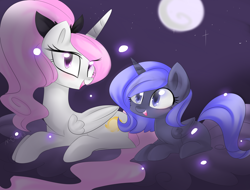 Size: 5000x3800 | Tagged: safe, artist:yinyue-cainna, princess celestia, princess luna, alicorn, pony, filly, woona, young