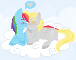 Size: 500x394 | Tagged: safe, artist:jadeyarts, derpy hooves, rainbow dash, pegasus, pony, derpydash, female, lesbian, mare, shipping