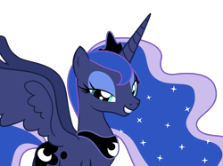 Size: 6000x4484 | Tagged: safe, artist:sketchmcreations, princess luna, alicorn, pony, to where and back again, absurd resolution, lidded eyes, looking at you, simple background, smiling, solo, spread wings, transparent background, vector