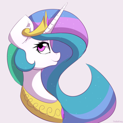 Size: 1750x1750 | Tagged: safe, artist:thebatfang, princess celestia, alicorn, pony, bust, looking up, portrait, smiling, solo