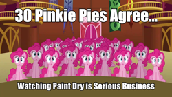 Size: 960x540 | Tagged: safe, edit, edited screencap, screencap, pinkie pie, earth pony, pony, too many pinkie pies, clone, female, image macro, kids in the hall, mare, pinkie clone