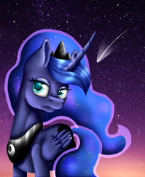 Size: 900x1100 | Tagged: safe, artist:inspiredpixels, princess luna, alicorn, pony, shooting star, solo, stars