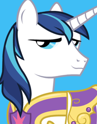 Size: 434x554 | Tagged: safe, shining armor, pony, unicorn, armor, blue background, looking at you, official, simple background, solo