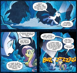 Size: 1302x1232 | Tagged: safe, artist:tonyfleecs, idw, fluttershy, shining armor, pegasus, pony, unicorn, spoiler:comic, spoiler:guardians of harmony, cave, comic, crystal, glowing horn, horn, male, official comic, speech bubble, stallion