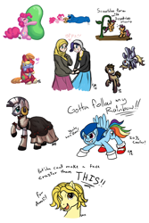 Size: 1770x2643 | Tagged: safe, artist:serenamidori, big macintosh, derpy hooves, doctor whooves, fluttershy, pinkie pie, rainbow dash, rarity, scootaloo, zecora, earth pony, pegasus, pony, zebra, anneli heed, clothes, cookie, cookie monster, cosplay, costume, crossover, dress, female, hijab, humanized, islam, islamashy, plushie, ponified, simple background, sonic the hedgehog, sonic the hedgehog (series), white background