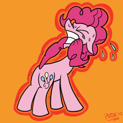 Size: 1000x1000 | Tagged: safe, artist:putuk, pinkie pie, earth pony, pony, butt, female, mare, plot, solo, sweat, tail, tail pull