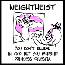 Size: 230x227 | Tagged: safe, artist:cybersp0nge, edit, princess celestia, alicorn, pony, atheism, celestia worship, cropped, fedora shaming, goldstein, idolatry, irony, neckbeard, pink-mane celestia