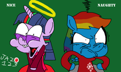 Size: 1271x760 | Tagged: safe, artist:jazo123, rainbow dash, twilight sparkle, pegasus, pony, 30 minute art challenge, christmas, sweater