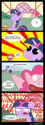 Size: 744x2052 | Tagged: safe, artist:braindps, pinkie pie, twilight sparkle, earth pony, pony, comic, meat, omnivore twilight, ponies eating meat, twilight is not amused, unamused