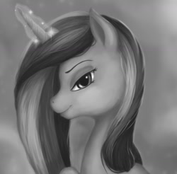 Size: 1570x1545 | Tagged: safe, artist:starblaze25, princess cadance, alicorn, pony, looking at you, magic, monochrome, solo