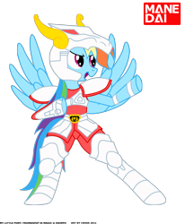 Size: 1146x1391 | Tagged: safe, artist:cross, artist:x-cross, rainbow dash, pegasus, pony, bandai, parody, saint seiya