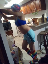 Size: 480x640 | Tagged: source needed, safe, rainbow dash, human, belly button, cosplay, irl, irl human, photo, solo