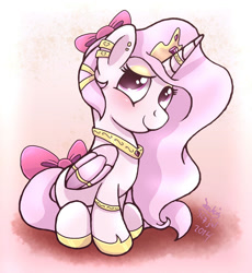 Size: 920x1000 | Tagged: safe, artist:joakaha, princess celestia, alicorn, pony, blushing, bracelet, cewestia, cute, cutelestia, earring, eyeshadow, filly, horn ring, jewelry, looking at you, necklace, piercing, sitting, smiling, solo, tail bow, wing jewelry, wing ring, younger