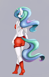 Size: 1226x1920 | Tagged: safe, artist:pentoolqueen, princess celestia, alicorn, anthro, plantigrade anthro, ass, clothes, shorts, simple background, socks, solo