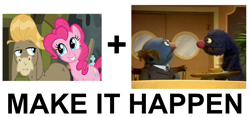 Size: 1009x471 | Tagged: safe, cranky doodle donkey, pinkie pie, donkey, earth pony, pony, exploitable meme, fat blue, grover, make it happen, meme, mr. johnson, sesame street, toupee