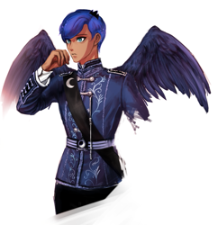 Size: 713x738 | Tagged: safe, artist:chiyoneun, prince artemis, princess luna, human, humanized, rule 63, simple background, solo, winged humanization